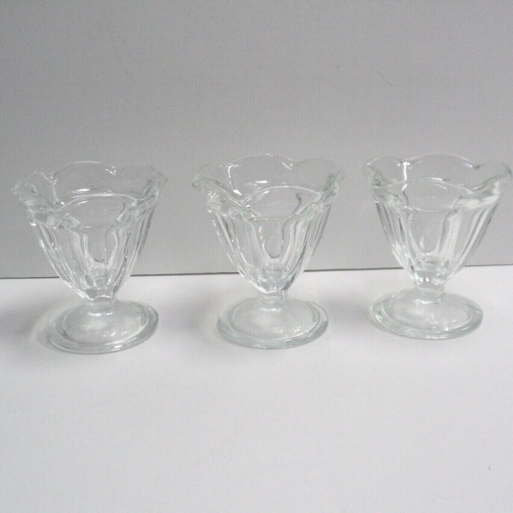 3 Vintage Anchor Hocking Footed Clear Tulip Sundae/Dessert Glass Dishes 4.5 Oz.